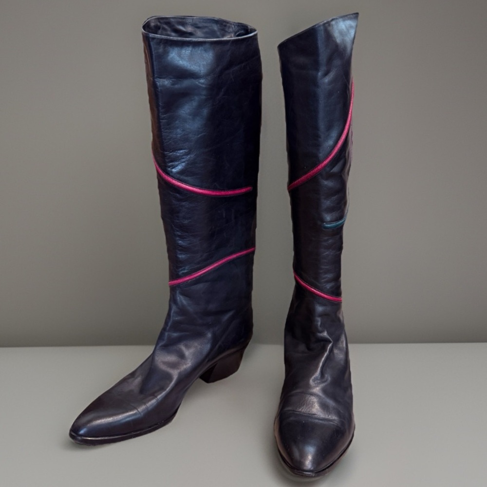 Vintage Luciano Padovan Italy Black Leather Knee High Boots EU40 US9
